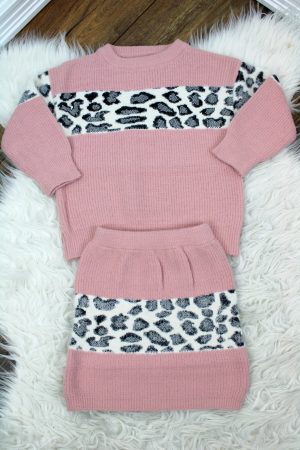Setje gebreid panter roze