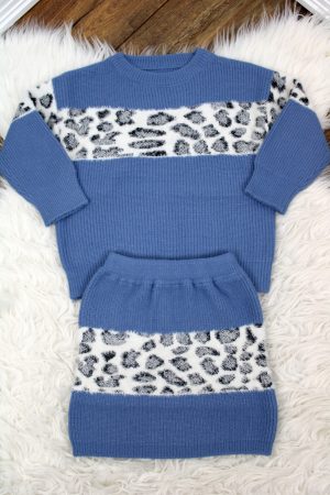 Setje gebreid panter blauw