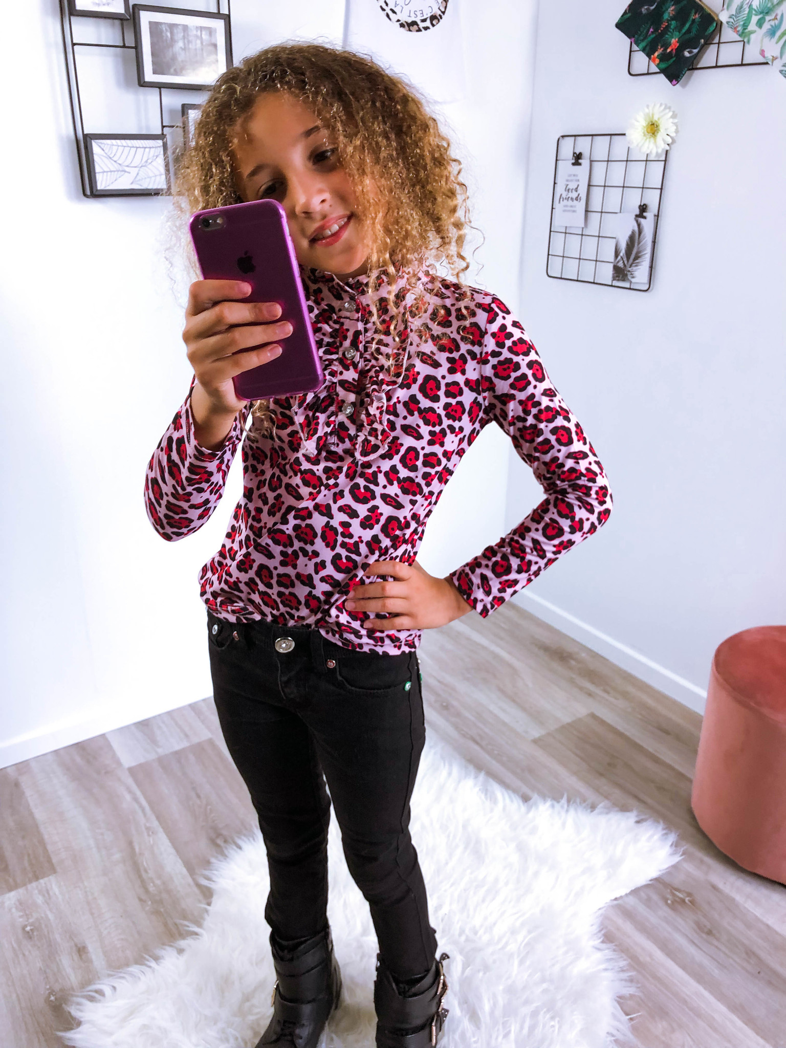 Ruffle top panter licht roze Kids Outlet Shop