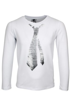 Shirtje pailletten stropdas wit
