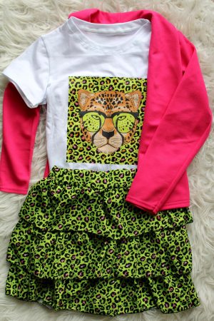 Setje leopard queen groen en blazer fuchsia glow